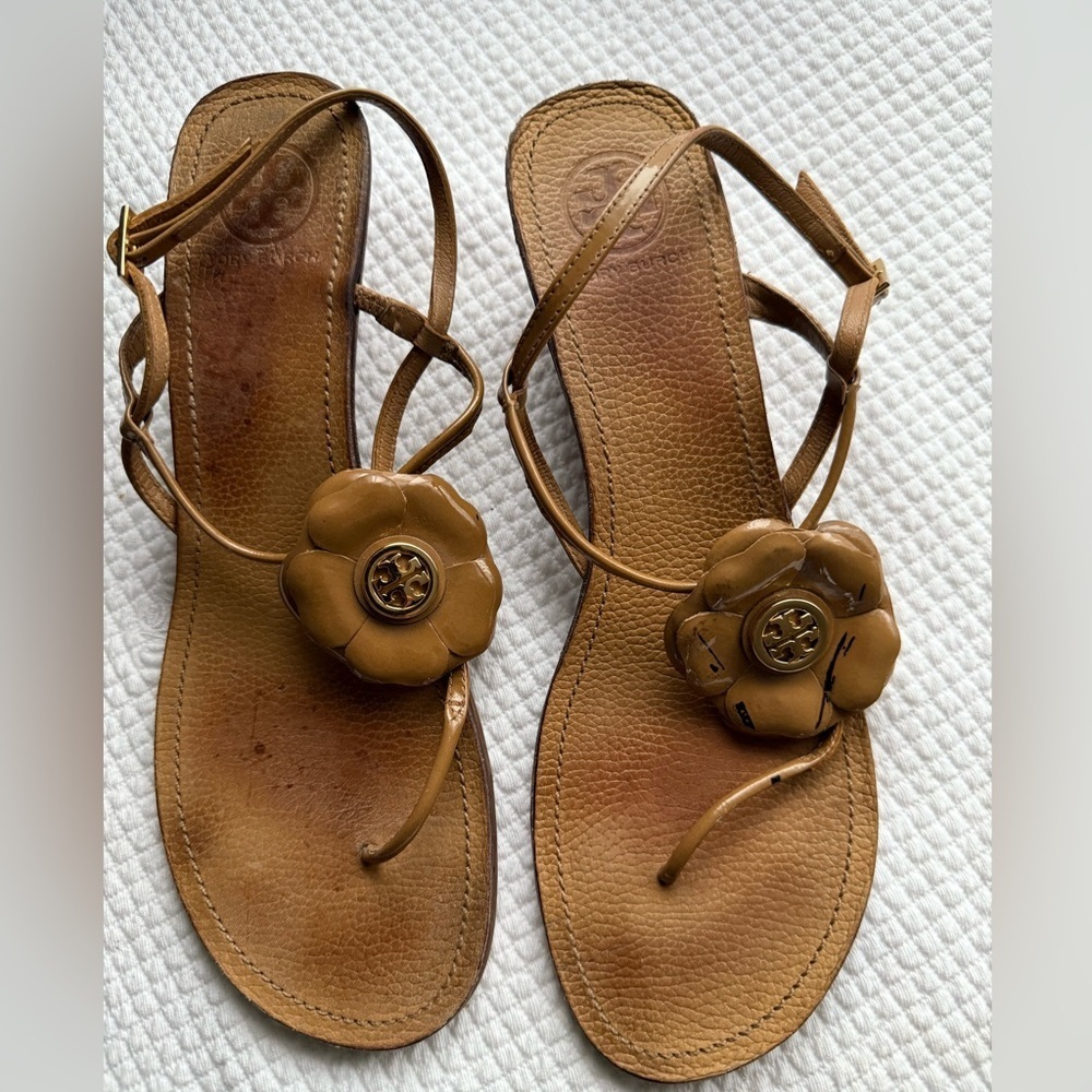 Tory Burch Brown Floral Sandals